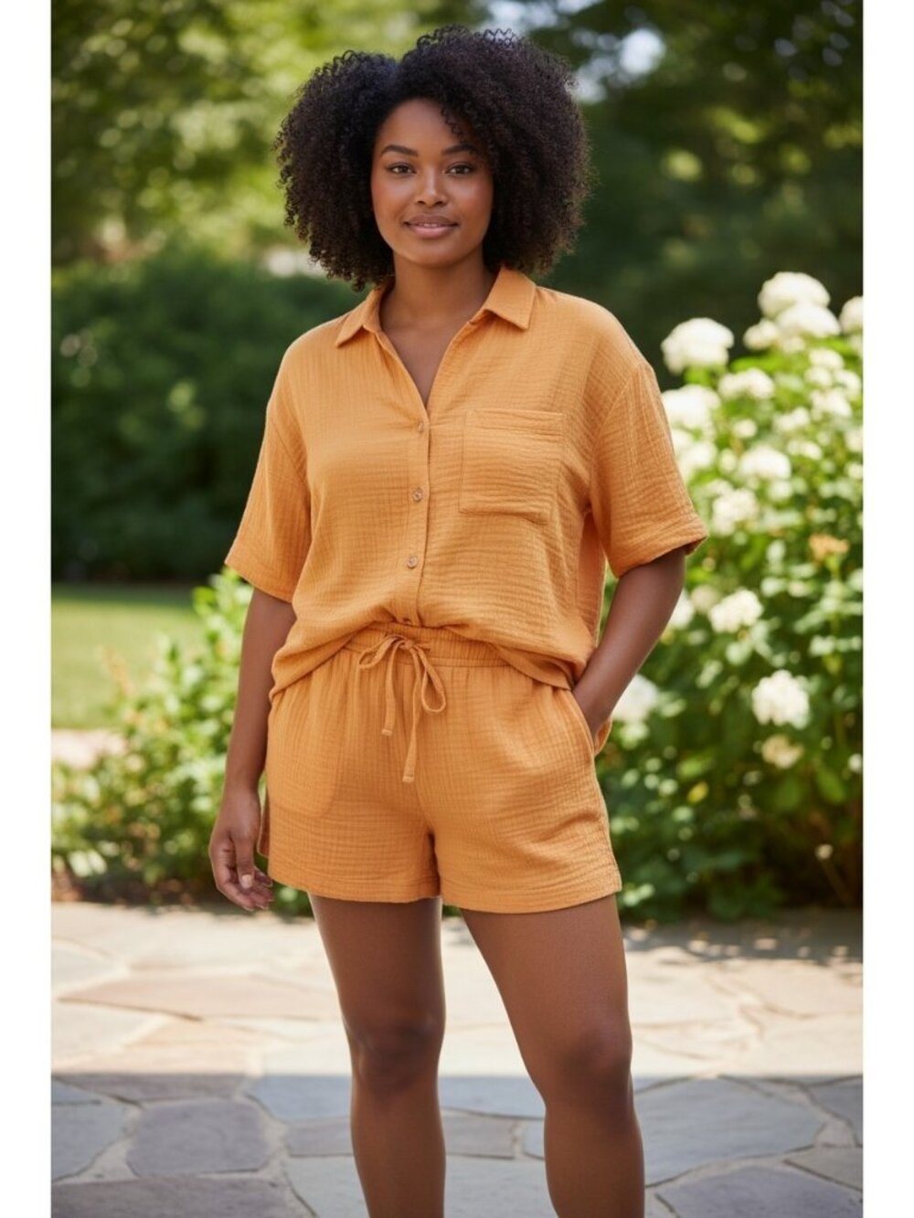 Stars Above Pajama Orange Set - Short Sleeve Top & Shorts Women’s Size XXL